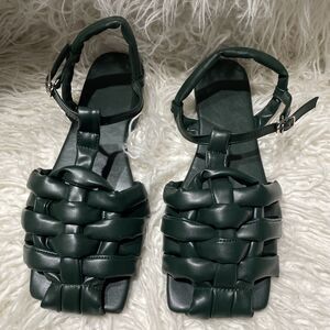 Women’s Sandals Faux Leather Basket Weave Dark Green EU 42